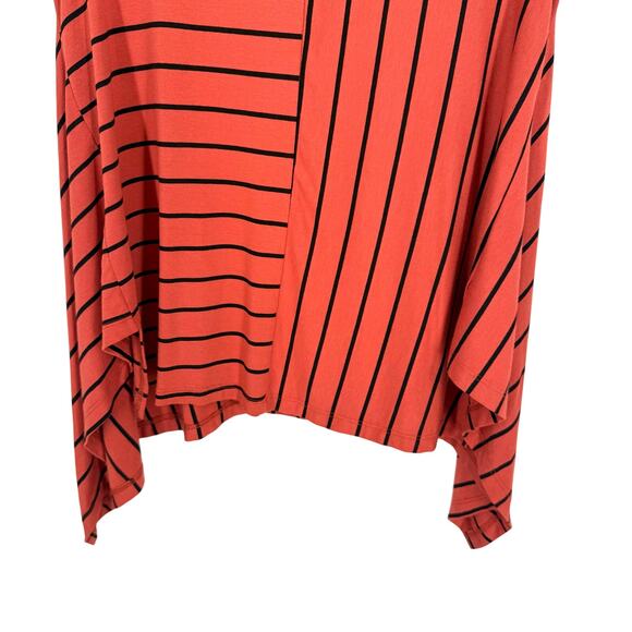 LISA BAYNE Sz Small Orange Black Super Stretchy Wearable Art Blouse Shirt Top - Picture 4 of 5